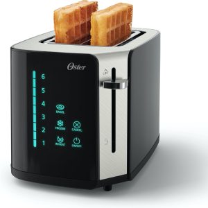 Oster 4 Slice Touchscreen Toaster, Digital Countdown Timer, 6 Shade Settings, Easy Touch Technology, Bagel/Reheat/Frozen Modes, Stainless Steel